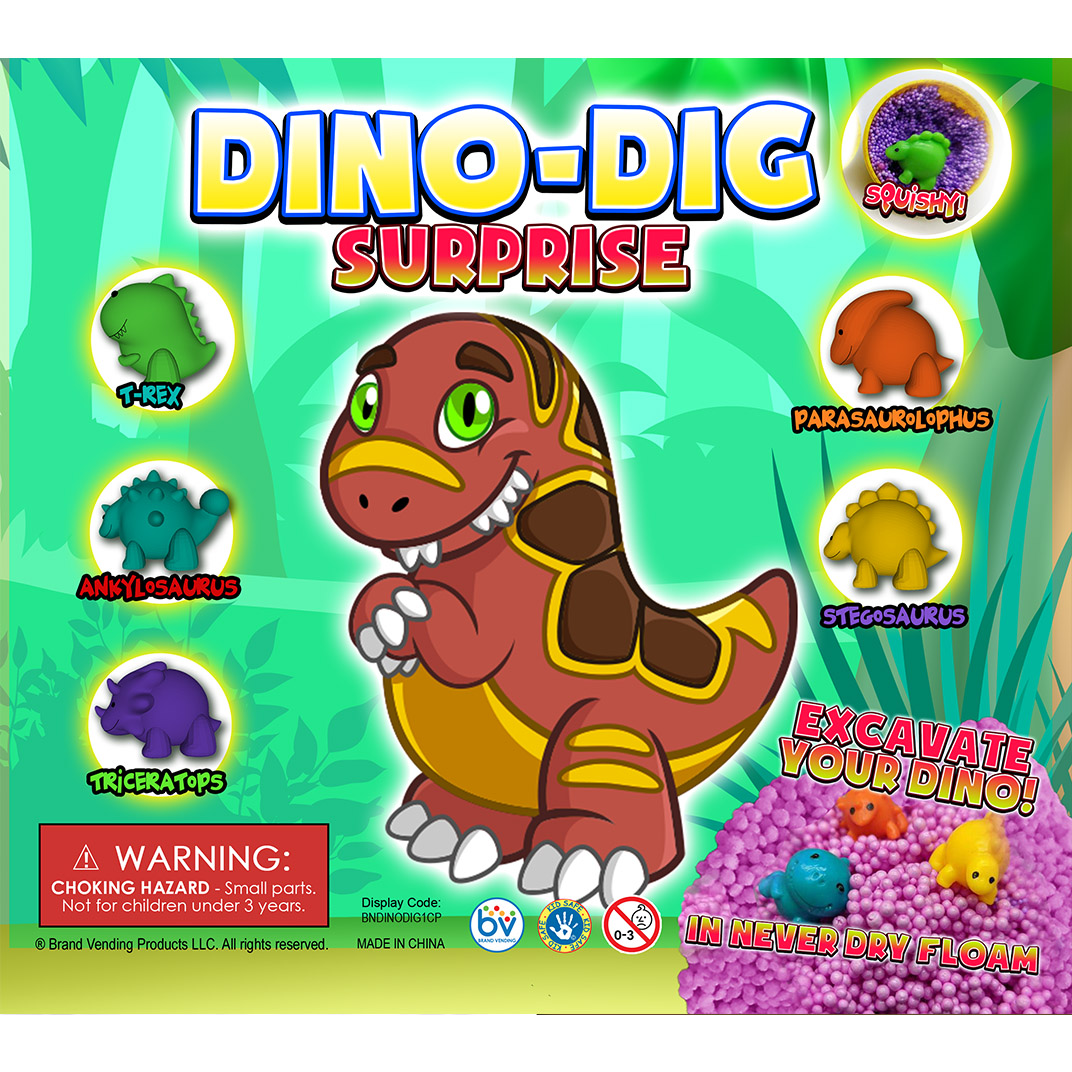 Dino Dig Surprise 2″ Double-Sided Printed Display (8″ x 9″) – Brand Vending  Products